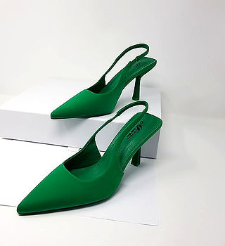 Green kitten Heels on Vivien Lauren.