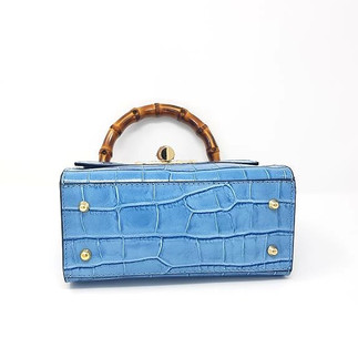 Baby blue luxury Italian Leather & Bamboo Mini Bag by Vivien Lauren