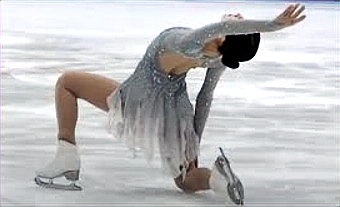 Open Back Figure Skater gray dress with pearl and crystal embellishments