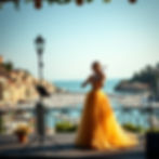 Violinist dressed in yellow Tulle by Vivien Lauren 