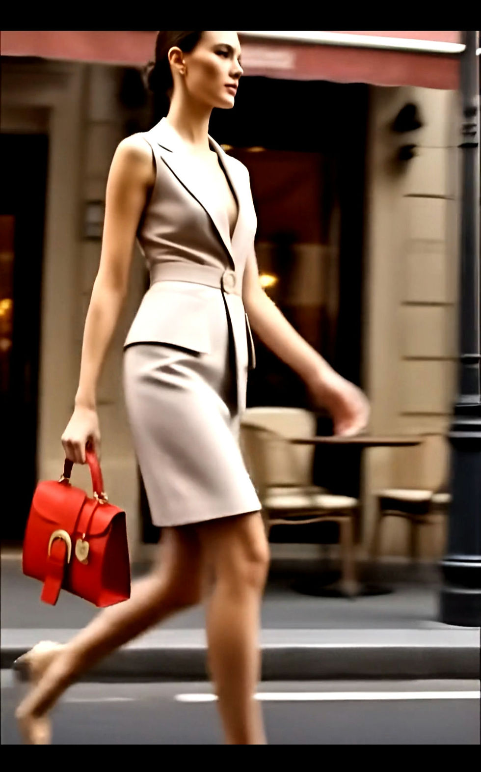 Elegant lady in business attire and luxury leather bag by Vivien Lauren