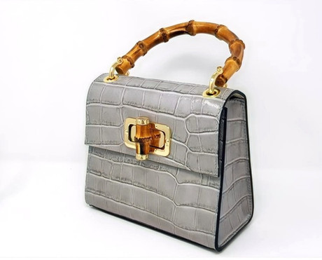 In Misty Gray Luxury Mini Leather Bag Handmade in Italy
