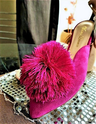 In Fuschia Pink - Pom Pom Mules Luxury Italian Leather Suede