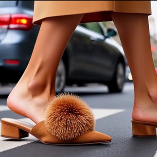 Flat pom pom mule in Italian Leather Suede Handmade by Vivien Lauren