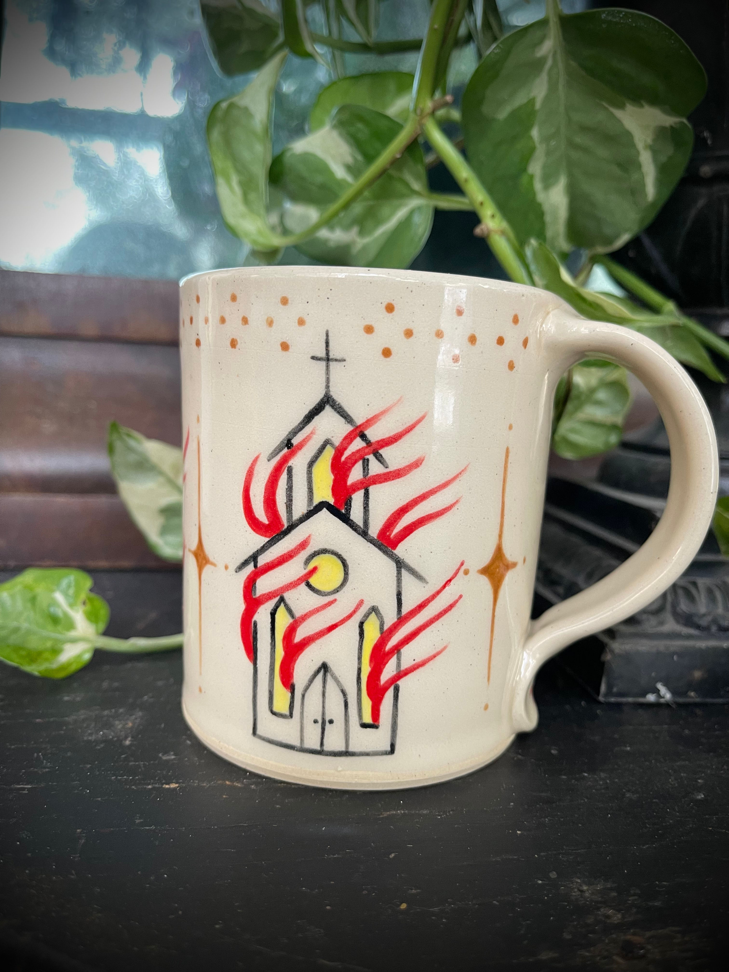Burning churches mug 