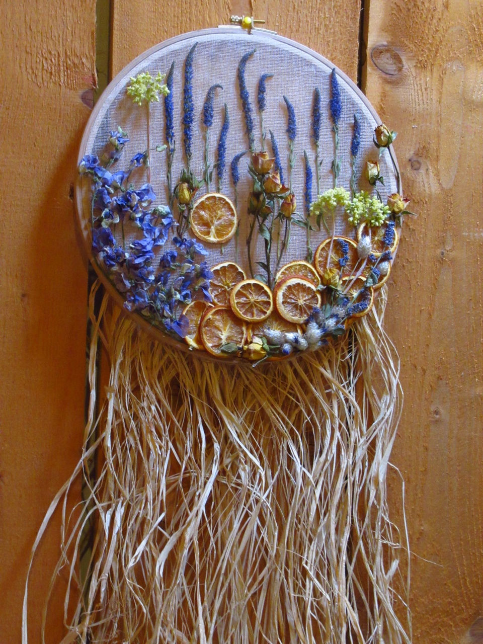 Miniature : Tambour à broder "Pois de senteur/Oranges/Roses branchues" diamètre 35cm