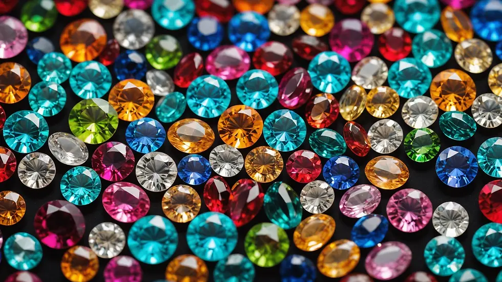 Eye-level view of vibrant colored gemstones arranged aesthetically