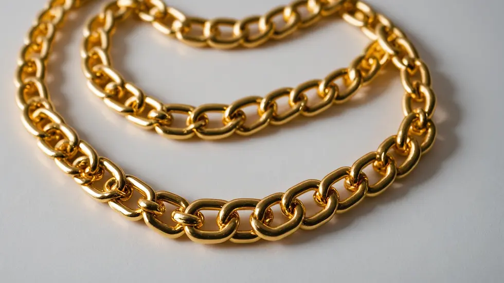 High angle view of a bold chunky chain necklace on a plain background