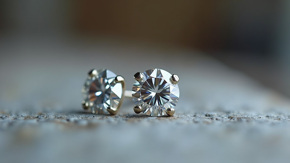 Close-up view of classic diamond stud earrings