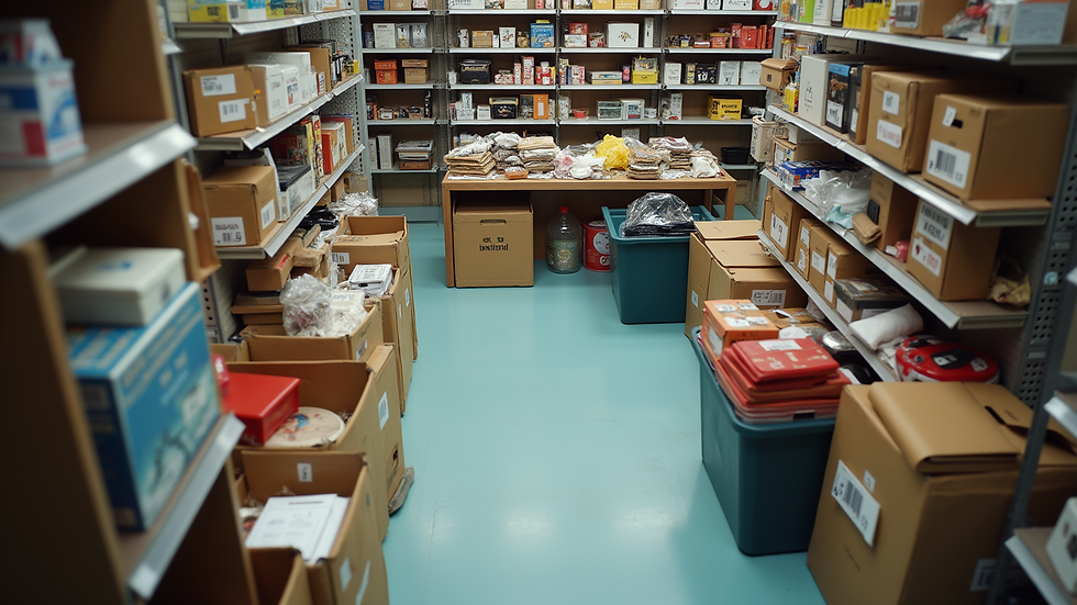 High angle view of a charity shop displaying various donated items
