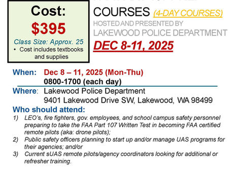 Public Safety Drone Pilot Training / FAA Part 107 Prep-Course- Lakewood Wa, December 2025