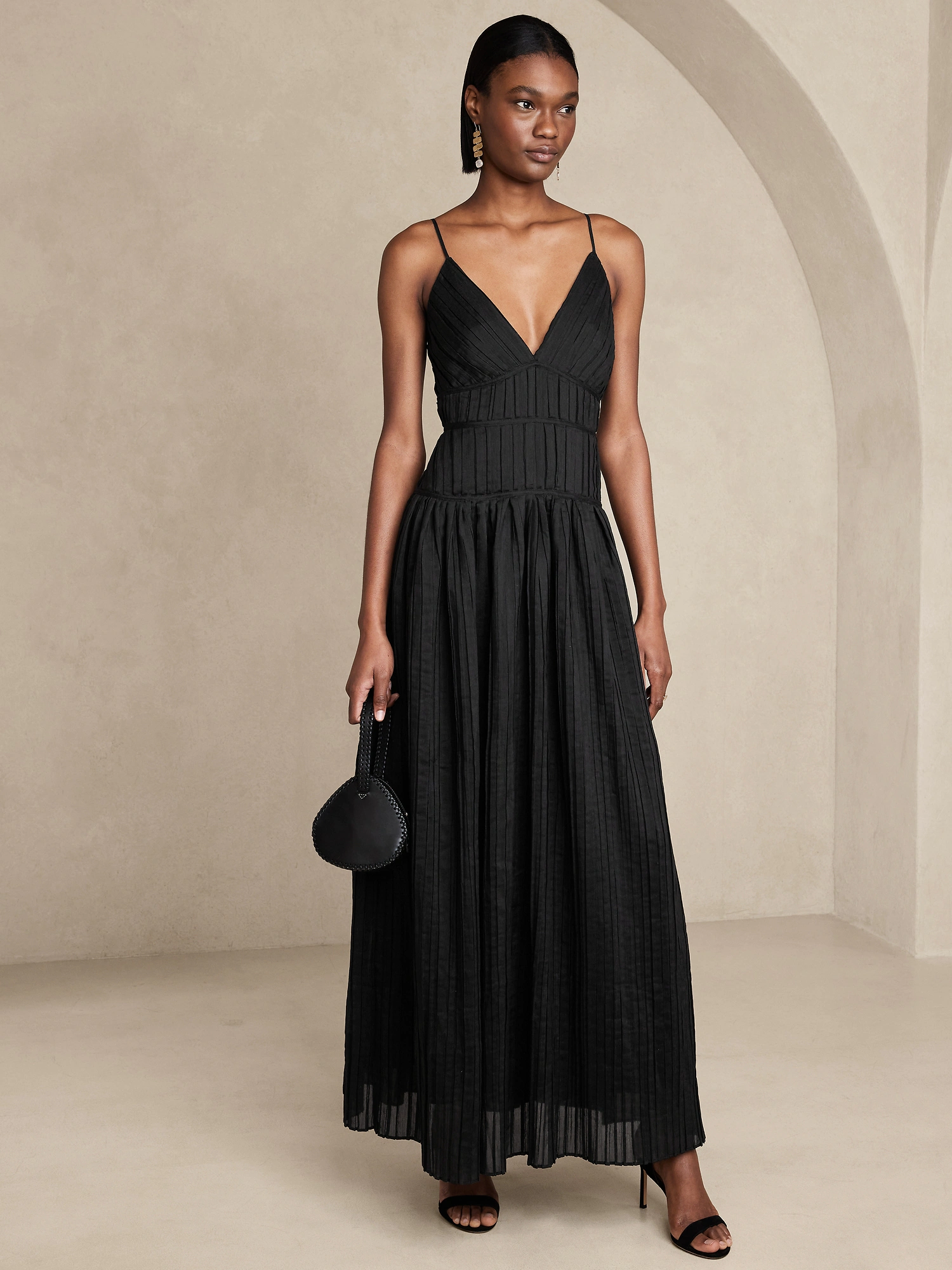 long black pleated dress