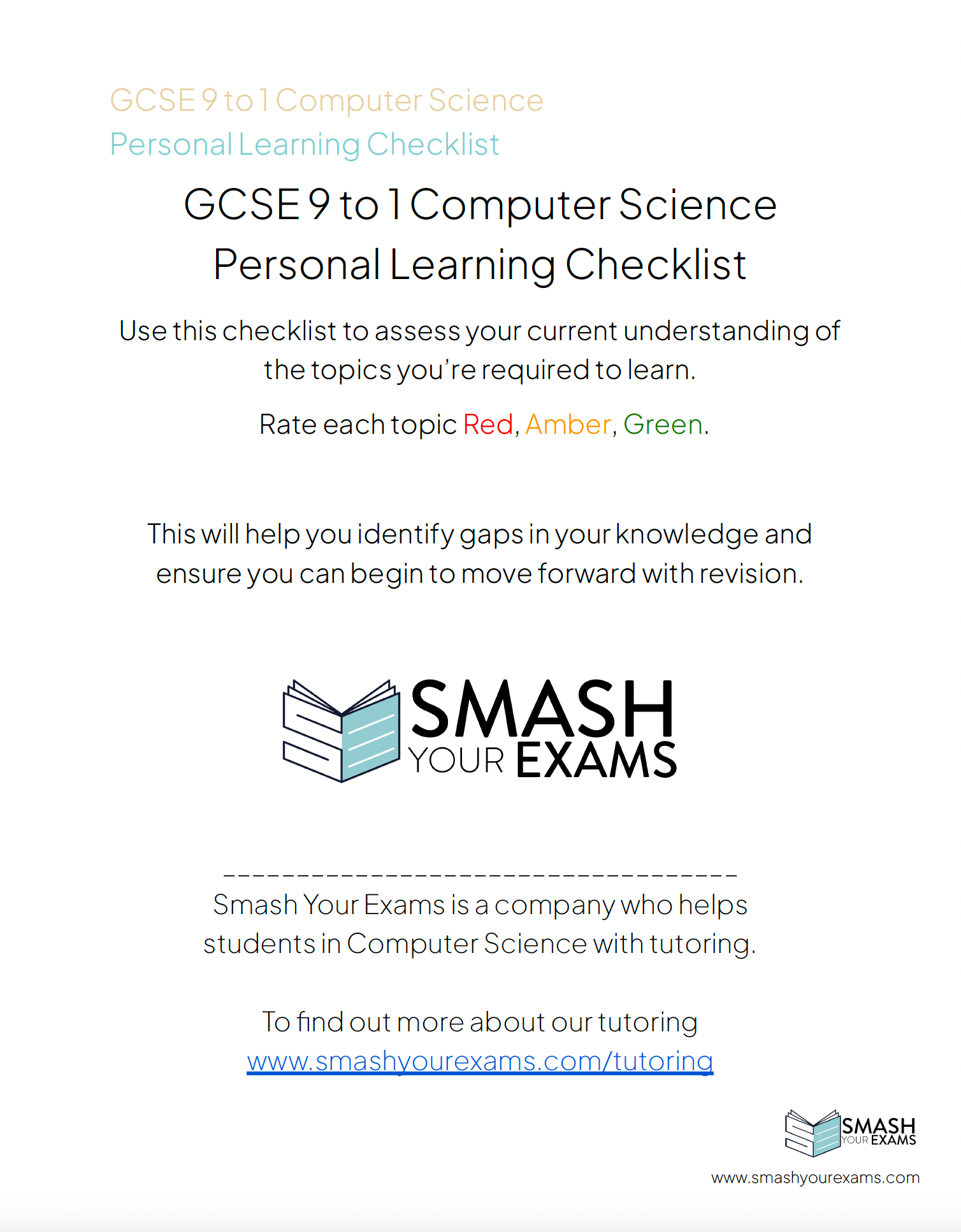 AQA GCSE Computer Science Personal Learning Checklist