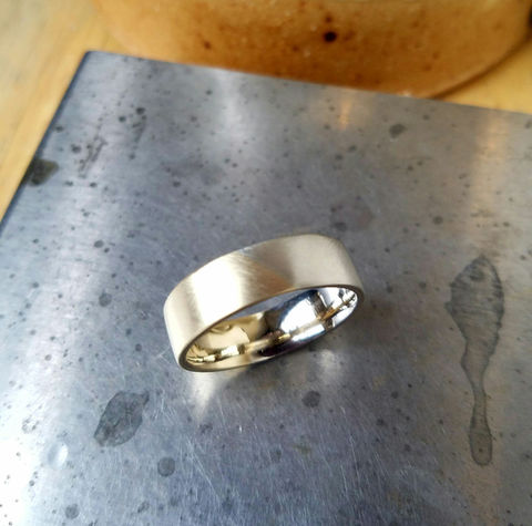 Two- tone, handcrafted, men's wedding band, wedding band, gold band, 14k yellow gold, 14k white gold, brushed