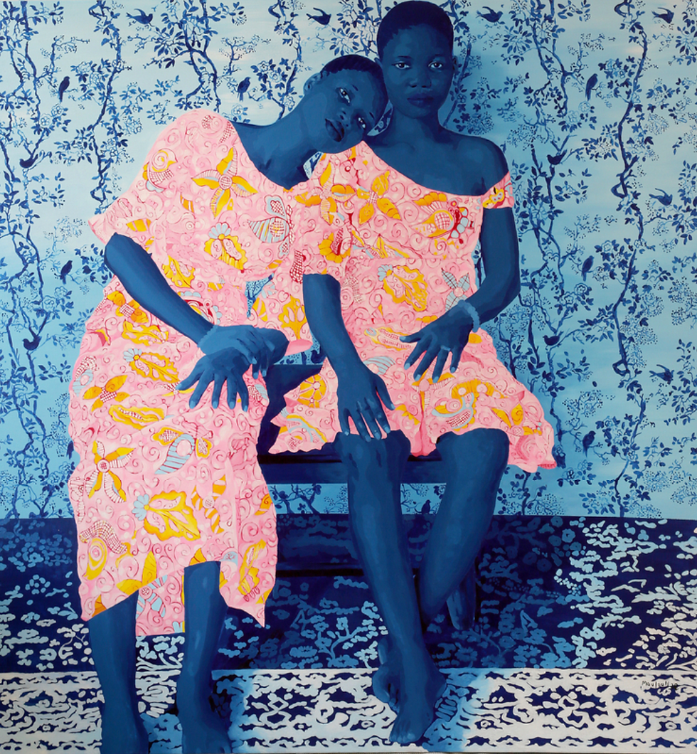Moufouli Bello, Little Big Sister, 2022, Acrylic paint on canvas. Courtesy of SMO Contemporary Art and the artist. 
