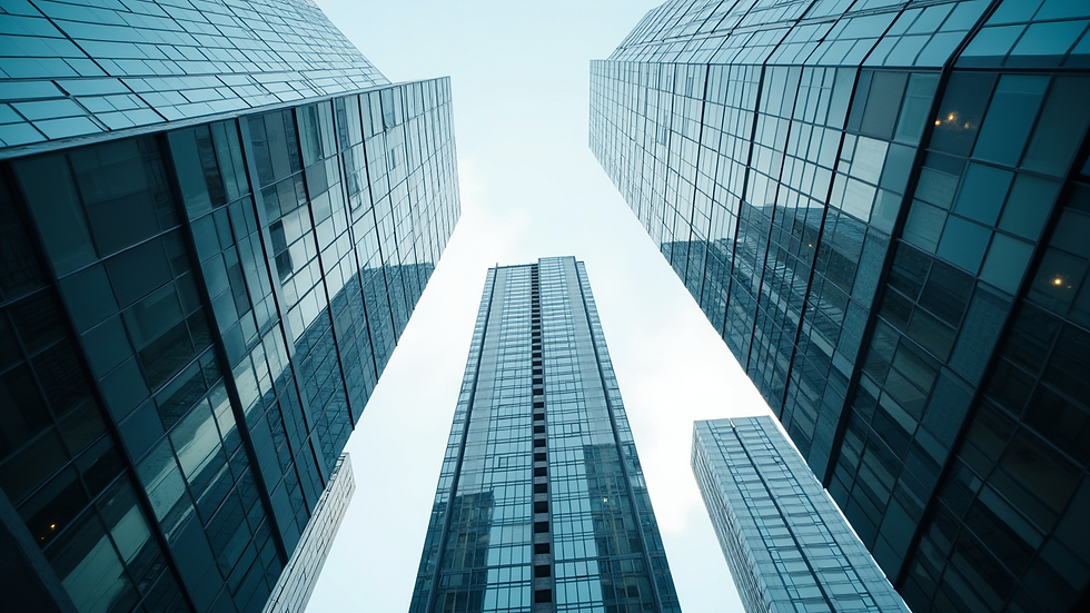 High angle view of a modern office building enhancing the real estate market
