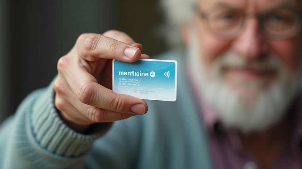 Close-up view of a senior’s hand holding a Medicare card