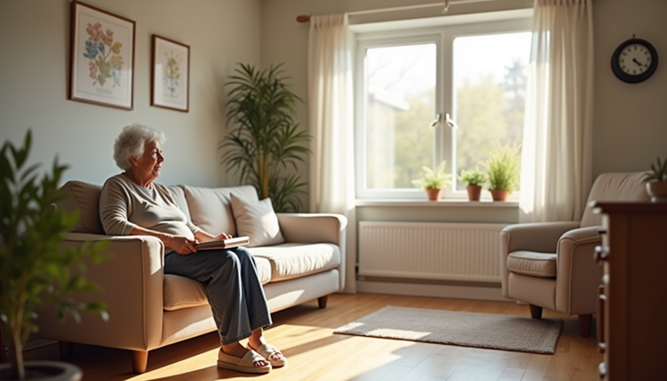 High angle view of a peaceful home environment with safety features for seniors with memory challenges