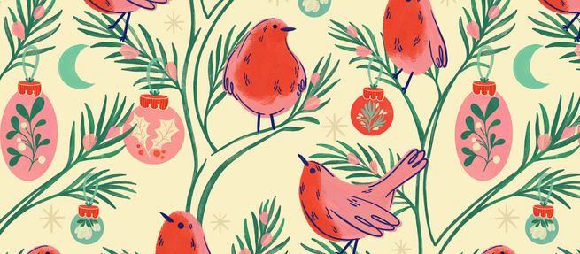 The Festive Surface Design Pattern 'Robins & Baubles' Takes Flight!