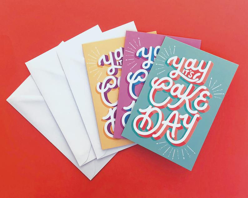 Thumbnail: 3-Pack Yay It's Cake Day Hand Drawn Greetings Cards