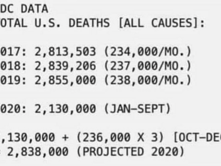 TOTAL US DEATHS 2014,2015,2016,2017,2018,2019 & 2020