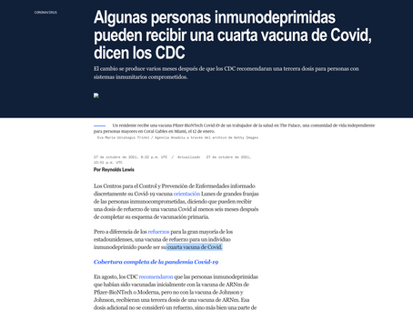 La CDC ya aprueba la 4ta DOSIS para personas INMUNOSUPRIMIDAS