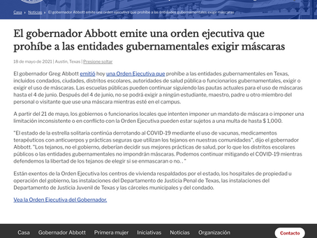 El gobernador Abbott emite una orden ejecutiva que prohibe a las entidades exigir mascarillas