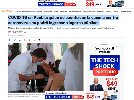 Puebla ( MEX) : "Quien no cuente con vacuna contra coronavirus no podrá ingresar a lugares públicos"