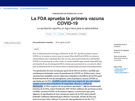 FDA aprueba la Vacuna de Pfizer para el COVID¿Esto significa que ya es segura y confiable? 10 puntos