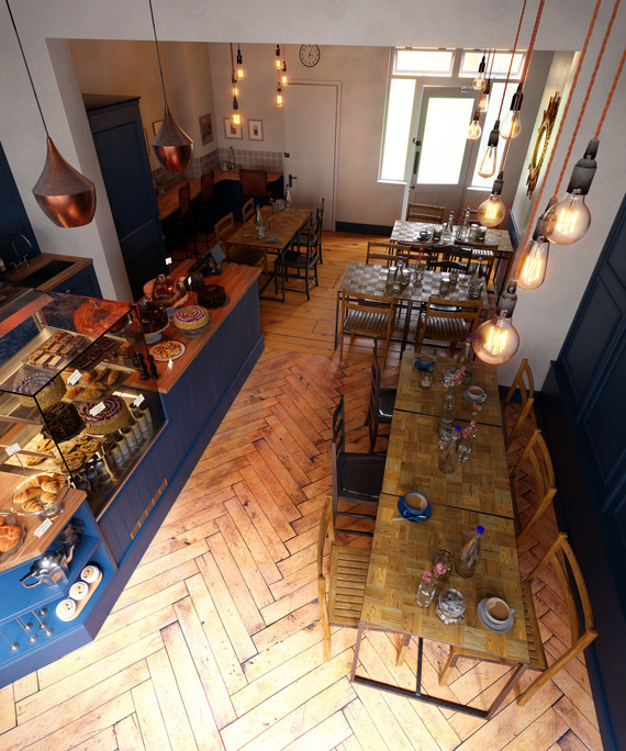 Coffee Shop; Cambridge Cyanotype Media Architectural Visualisation