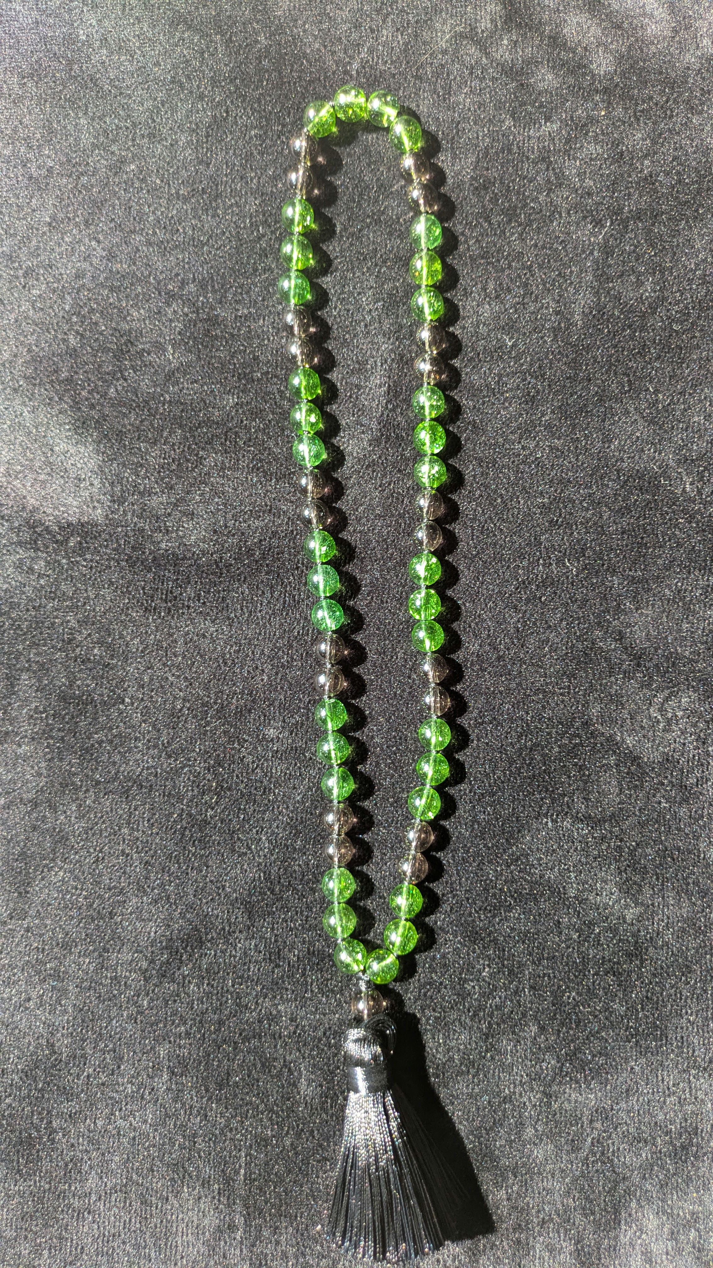 PERIDOT AND SMOKY QUARTZ MALA