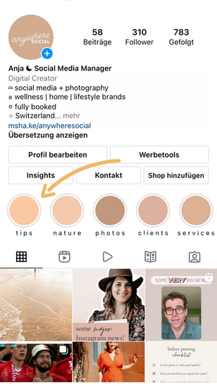 Screenshot eines Instagram Profils
