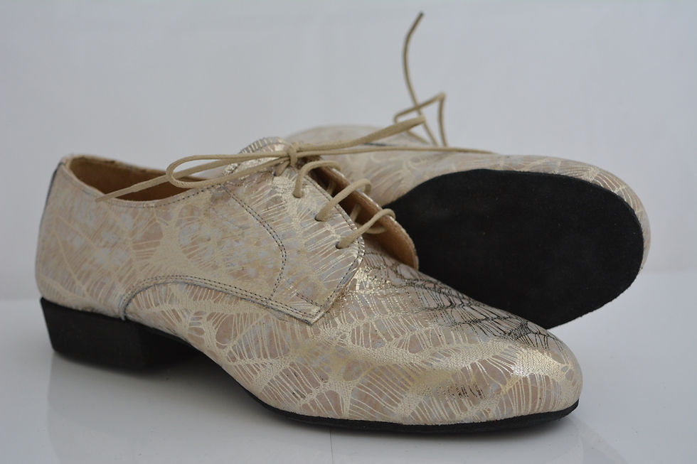 Thumbnail: Funky Flats Gold Print Leather with full suede sole