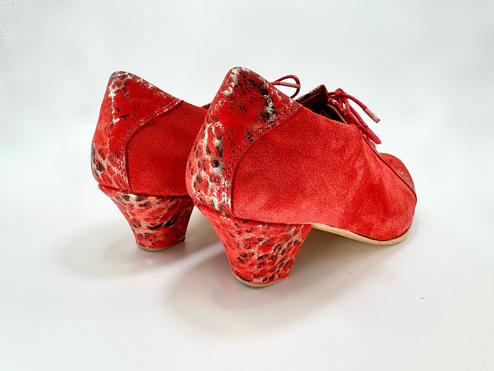 Thumbnail: Red Metallic Animal Print and Red Suede Trainer Leather Sole 4cm heel (S-W)