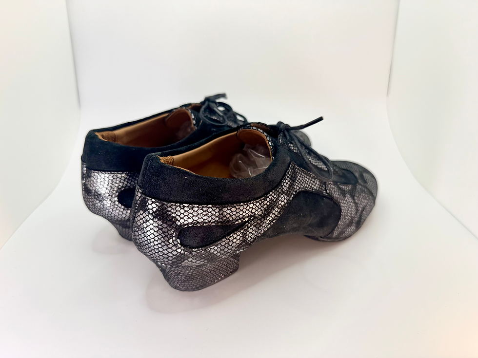 Thumbnail: Black Metallic Suede Trainer Full Flexible Suede Sole 3cm heel (S-W)