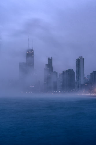 Chicago, Illinois, Skyline, windy city, rain, fog, sky, Lake Michigan