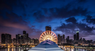 Chicago, Navy Pier, skyline, sunset, dusk
