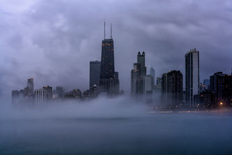 Chicago, Illinois, Skyline, windy city, rain, fog, sky, Lake Michigan