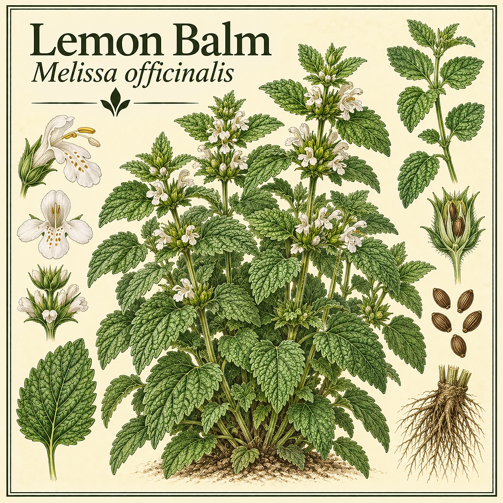 Botanical illustration of Lemon Balm, Melissa officinalis