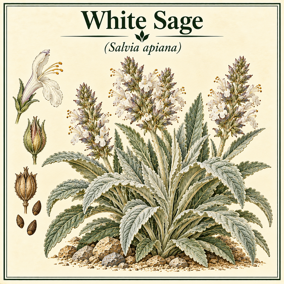 Botanical illustration of White Sage (Salvia apiana)