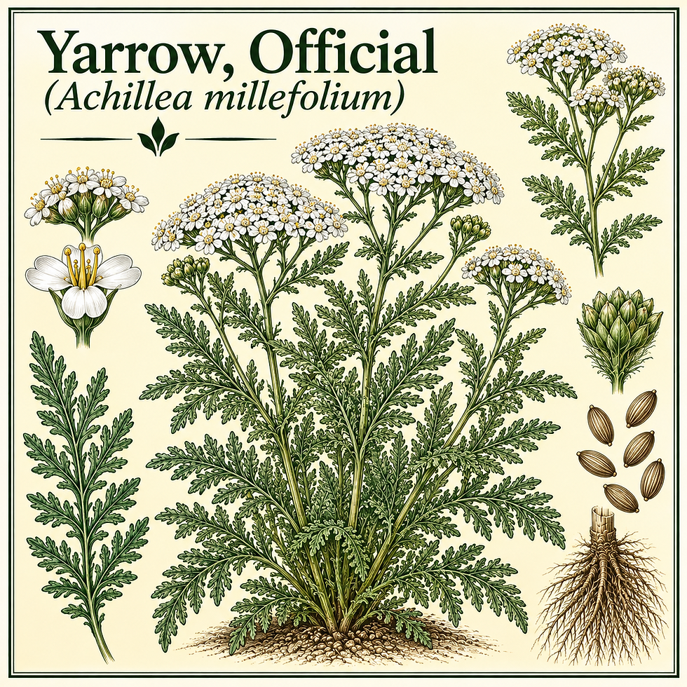 Botanical illustration of Yarrow, Official (Achillea millefolium)