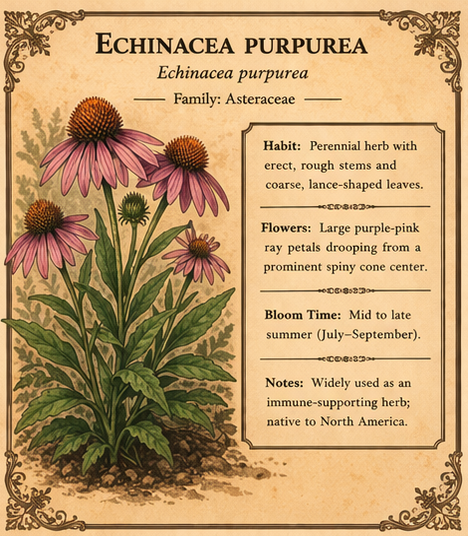 Echinacea Purpurea botanical illustration and plant profile