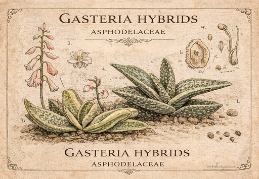 Botanical illustration of Gasteria hybrid species.