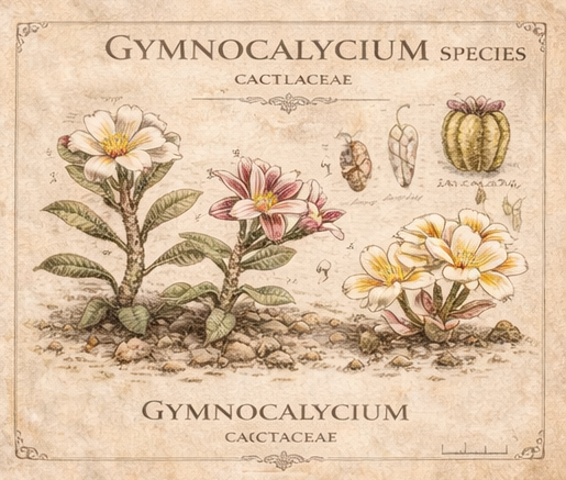 Botanical illustration of Gymnocalycium Cactaceae species