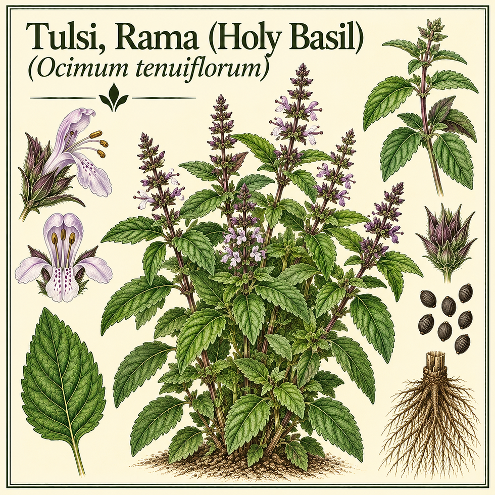 Botanical illustration of Tulsi, Rama (Holy Basil)