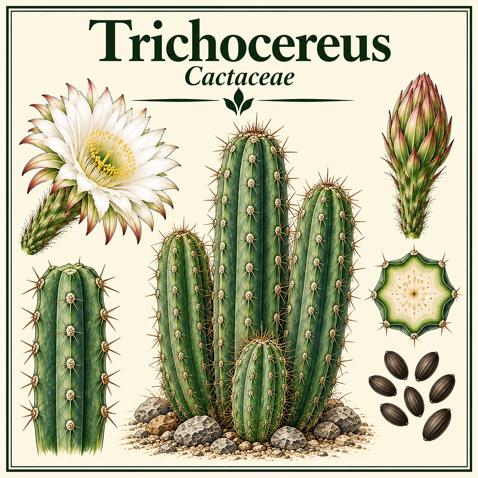 Botanical illustration of Trichocereus Cactaceae species