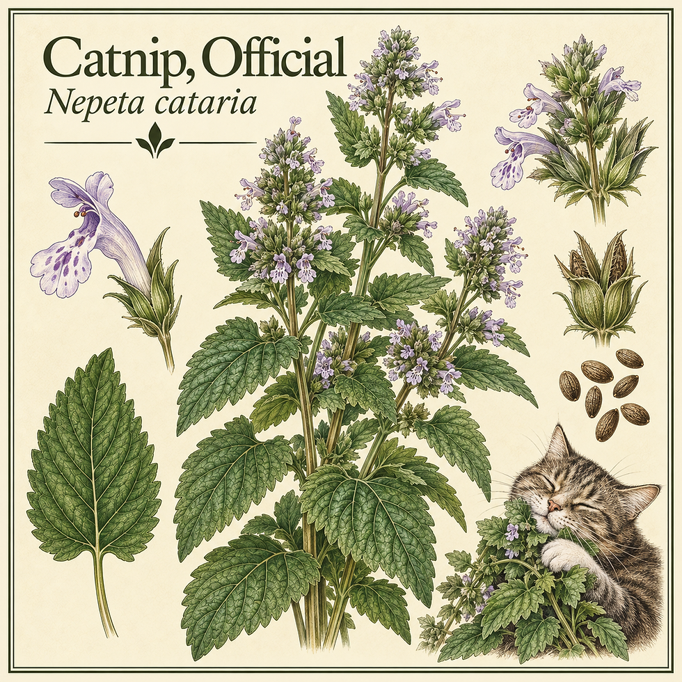 Botanical illustration of Catnip Official, Nepeta cataria