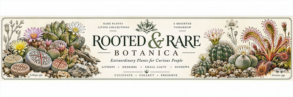 Rooted & Rare Botanica logo with The Seed Collection details.