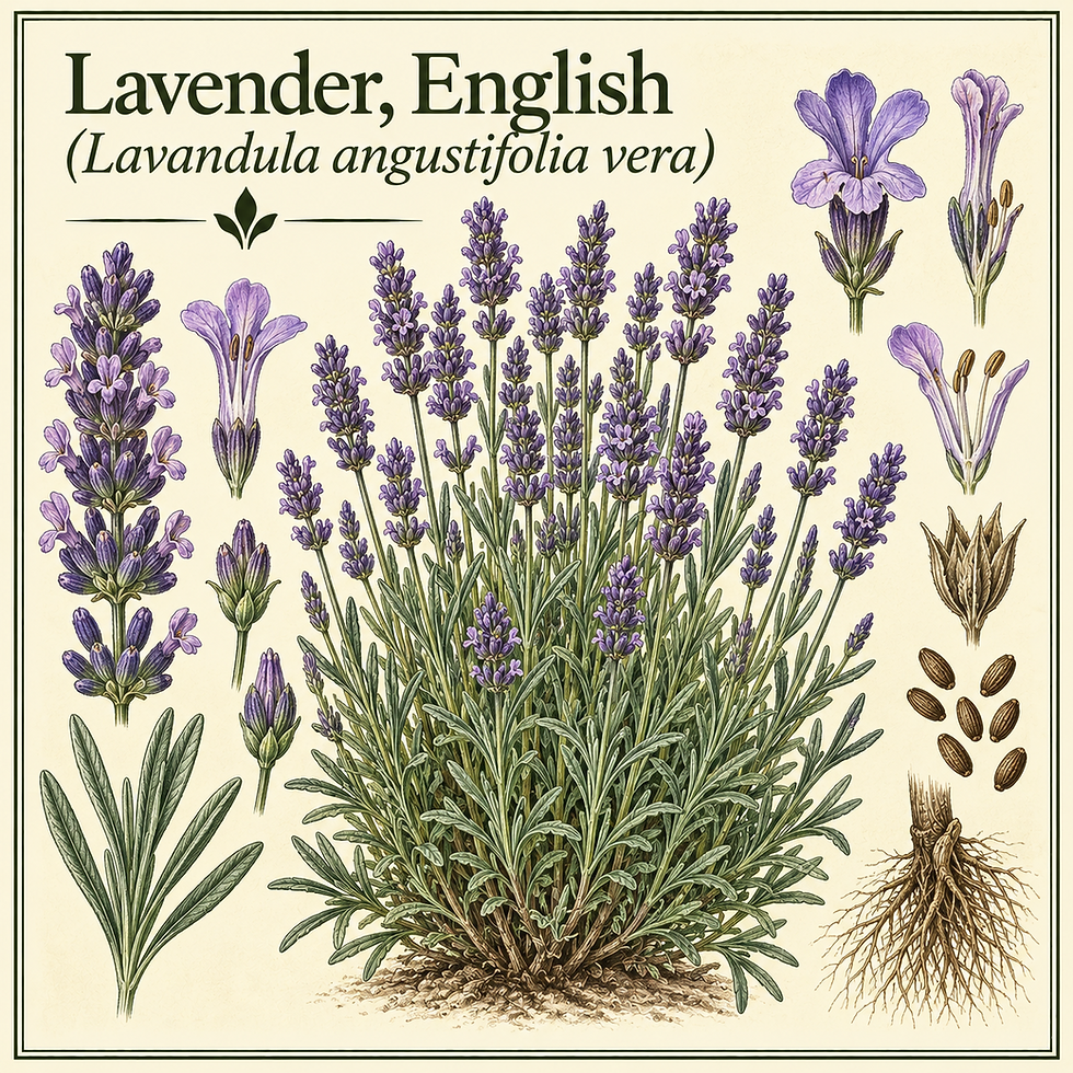 Botanical illustration of Lavender, English (Lavandula angustifolia vera)