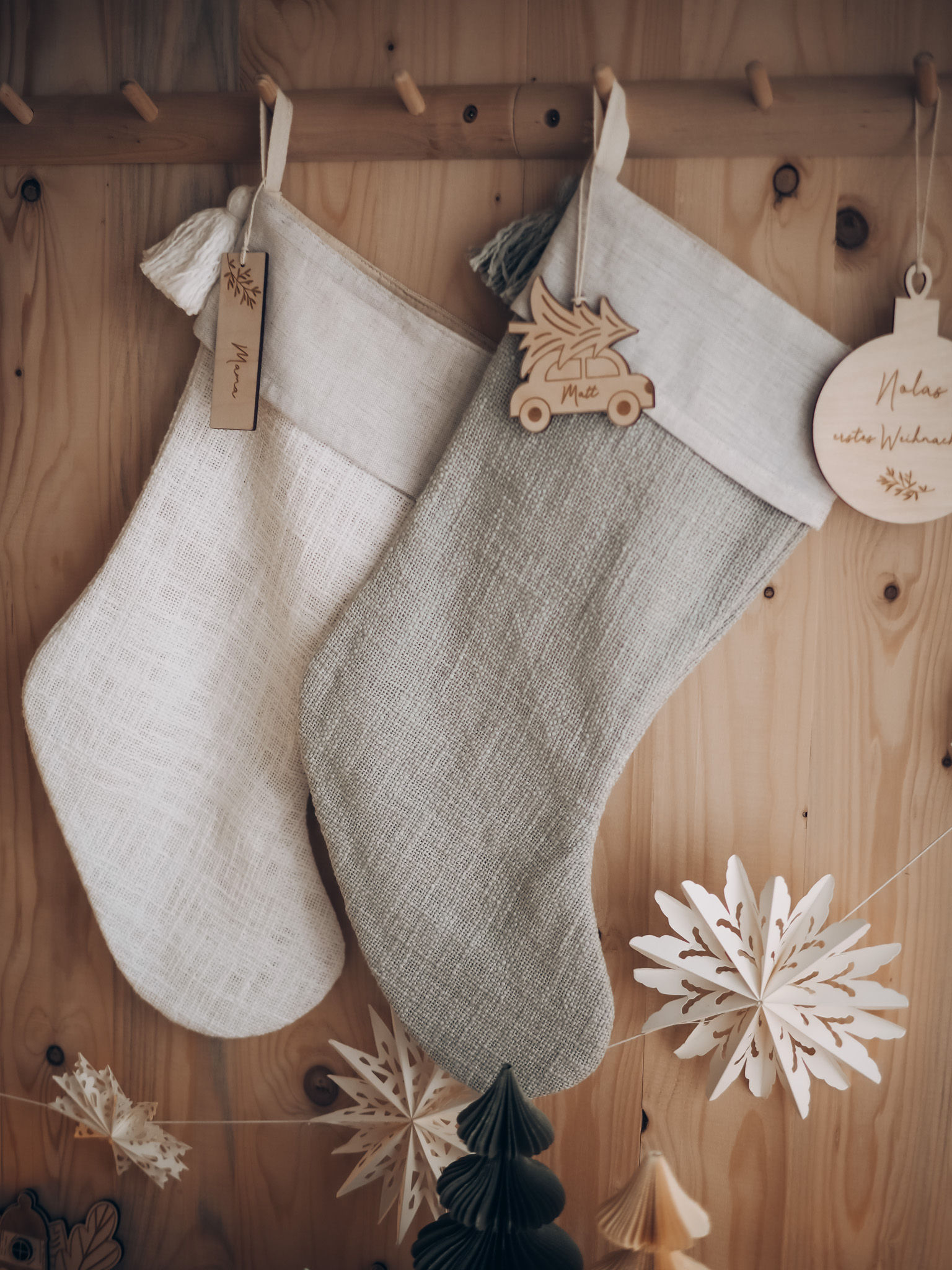 Weihnachtsstrumpf Handgewebt Silber